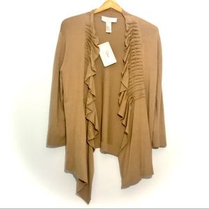Lisa International Ruffle Front Cardigan Tan Size Medium